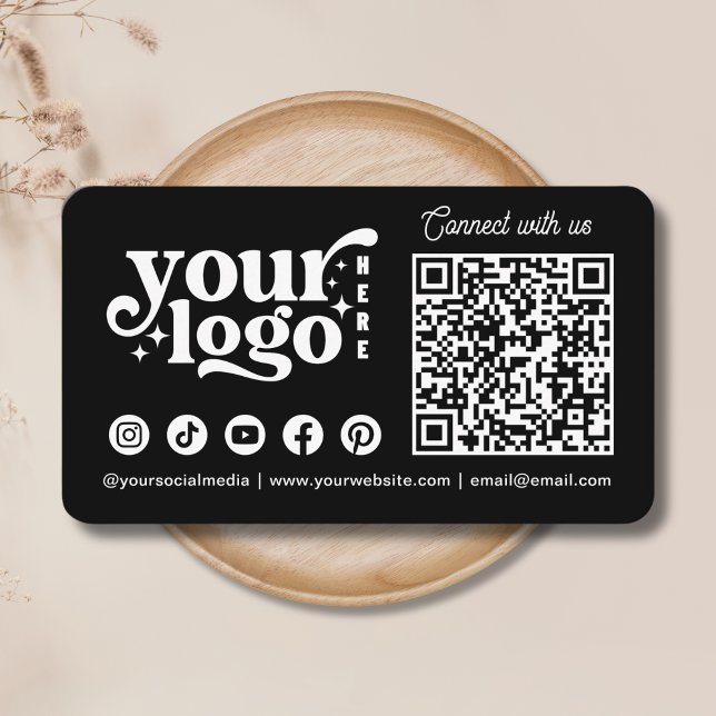Connect with us Social Media QR Code Black Business Card (Connect with us Social Media QR Code Black Business Card)