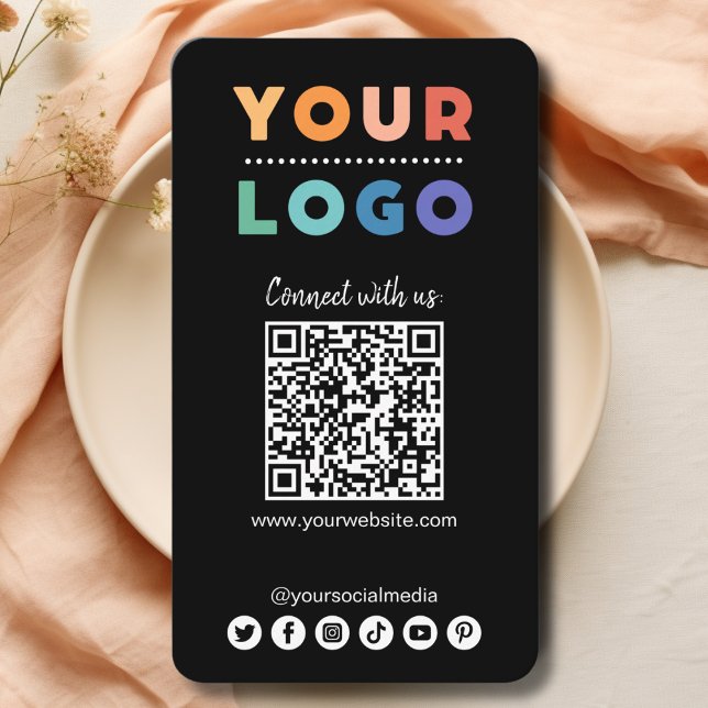 Connect with us Social Media QR Code Black Business Card (connect with us business card black)