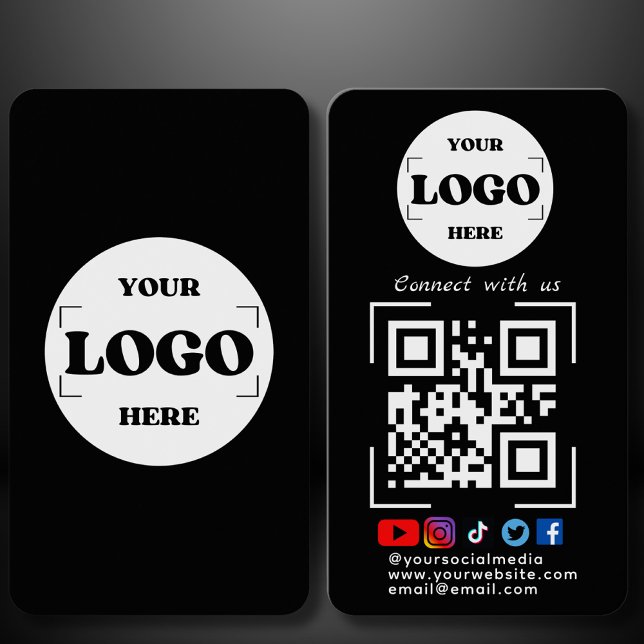 Connect with us Social Media QR Code Black Business Card (Creator Uploaded)