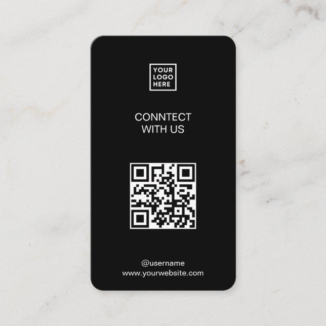 Connect with us Social Media QR Code Black  Business Card (Front)