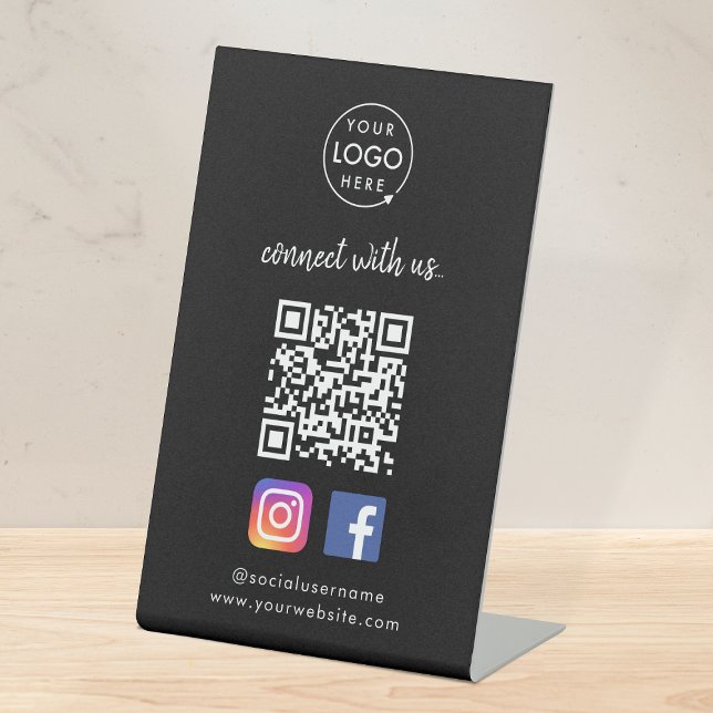 Connect with us | Social Media QR Code Black Pedestal Sign (Creator Uploaded)