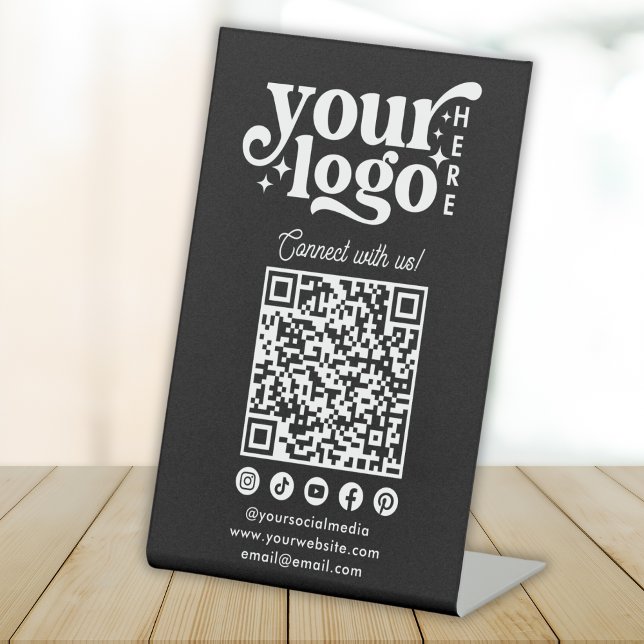 Connect with us Social Media QR Code Black Pedestal Sign (Creator Uploaded)