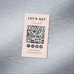 Connect With Us Social Media QR Code Blush Pink Magnetic Business Card