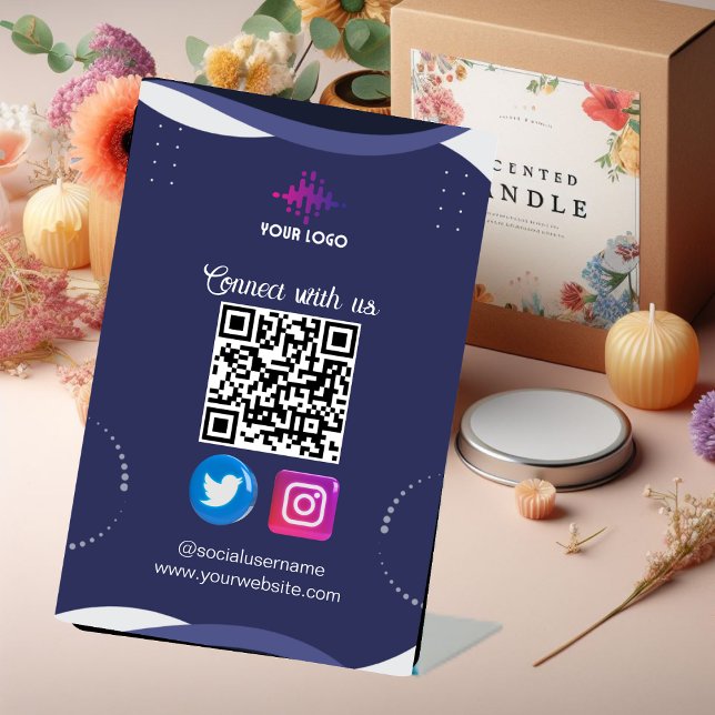 Connect with us Social Media QR Code Business Card Pedestal Sign (Creator Uploaded)