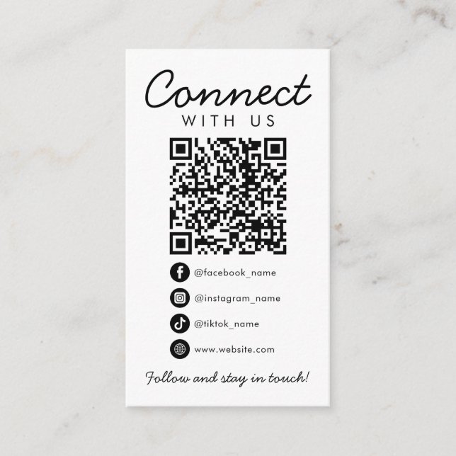 Connect with Us Social Media QR Code Business Logo Enclosure Card (Front)