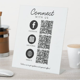Connect with Us Social Media QR Code Business Pede Pedestal Sign