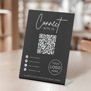 Connect With Us Social Media QR Code Business Pedestal Sign