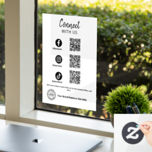 Connect with us Social Media QR code Business Window Cling