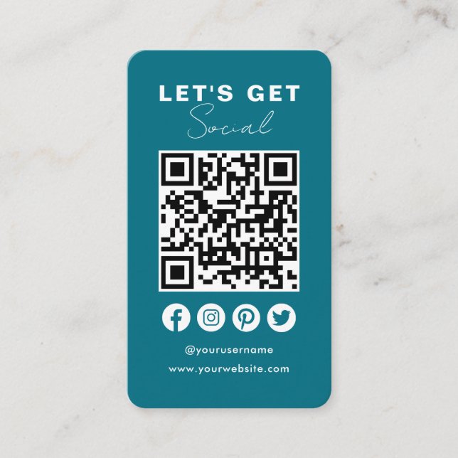 Connect With Us Social Media QR Code Classic Blue Business Card (Front)