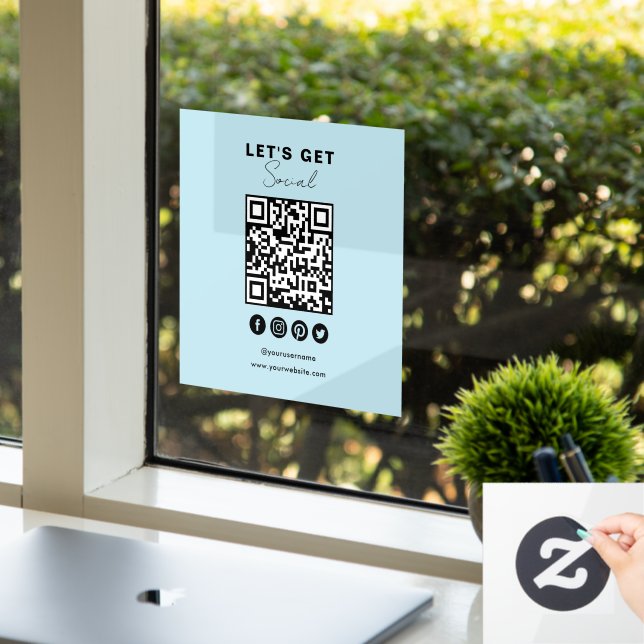 Connect With Us Social Media QR Code Light Blue Window Cling (Office)