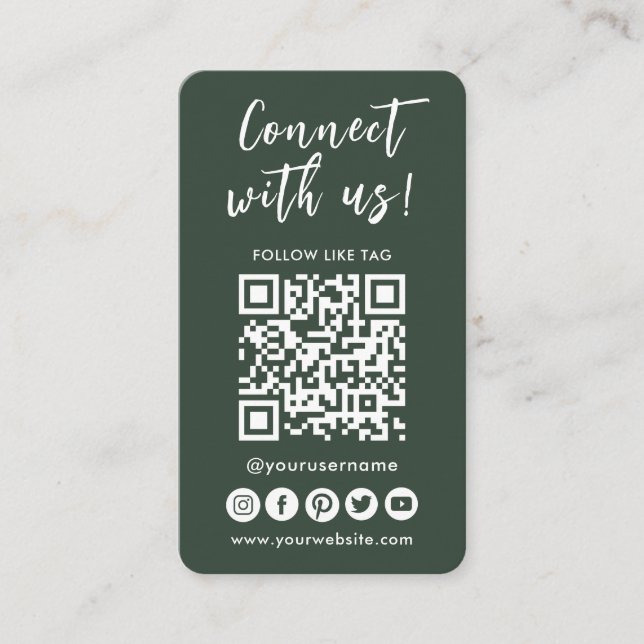 Connect With Us Social Media QR Code Logo Business Card (Front)