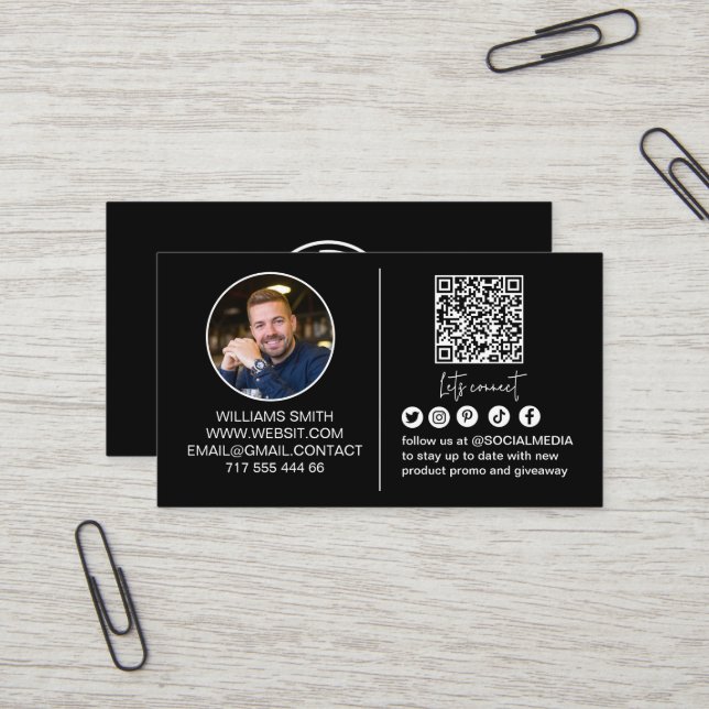 Connect with Us Social Media Qr Code Logo Business Card (Front/Back In Situ)
