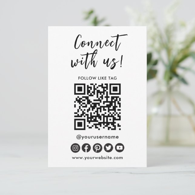 Connect With Us Social Media QR Code Logo Invitation (Standing Front)