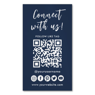 Connect With Us Social Media QR Code Logo Magnetic Business Card