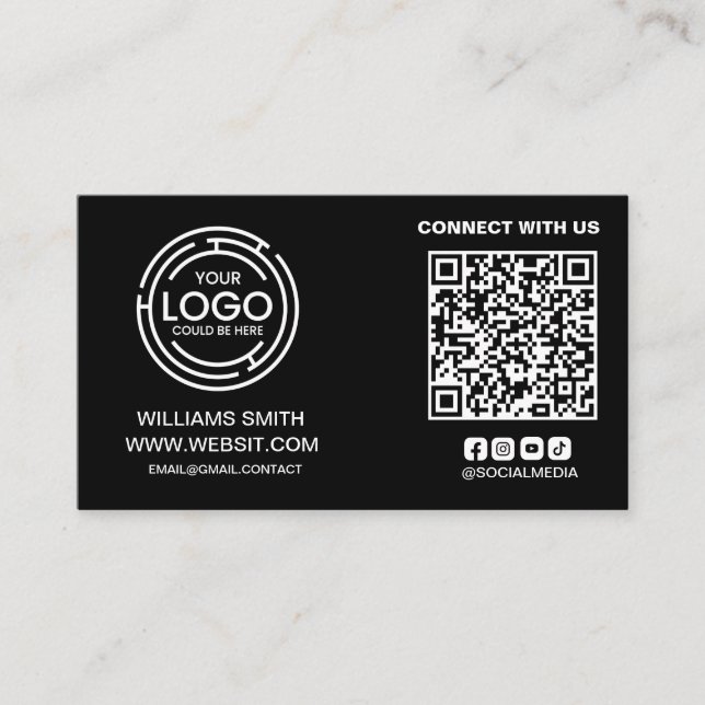 Connect with Us Social Media Qr Code Logo Simple Business Card (Front)