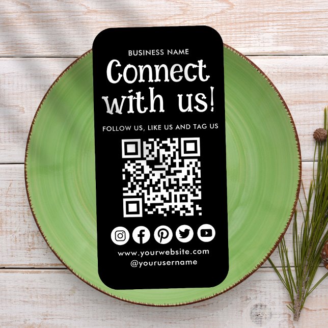 Connect With Us Social Media QR Code Modern Black Business Card (Creator Uploaded)