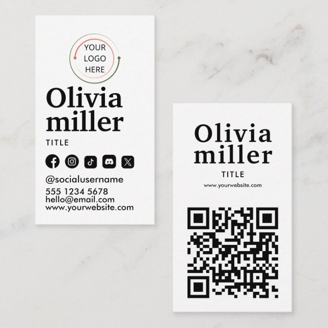 Connect with Us | Social Media QR Code Modern  Business Card (Front/Back)