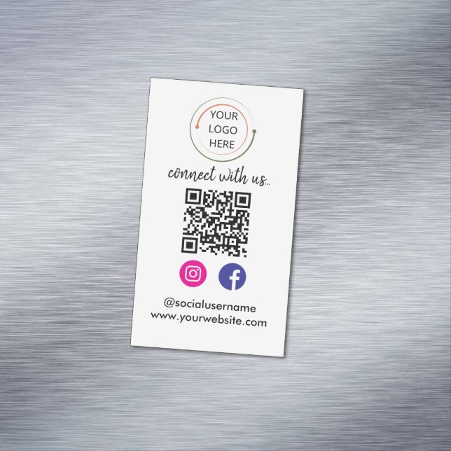 Connect with Us | Social Media QR Code Modern  Magnetic Business Card (In Situ)