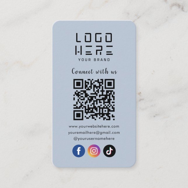 Connect With Us Social Media QR Code Modern Navy Enclosure Card (Front)