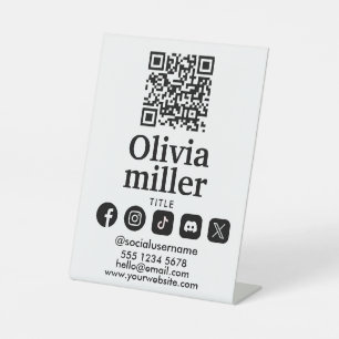 Connect with us   Social Media QR Code Modern  Pedestal Sign