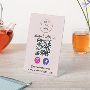 Connect with Us   Social Media QR Code Modern  Pedestal Sign