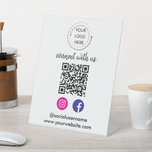 Connect with Us   Social Media QR Code Modern  Pedestal Sign