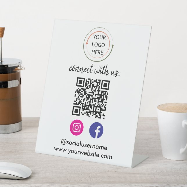 Connect with Us | Social Media QR Code Modern  Pedestal Sign (In SItu)