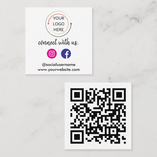 Connect with Us | Social Media QR Code Modern  Square Business Card (Front/Back)