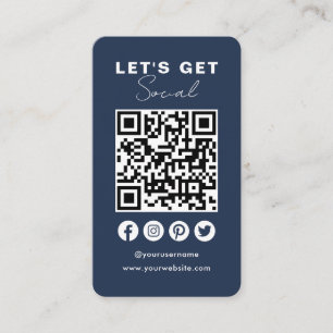 Connect With Us Social Media QR Code Navy Blue Business Card