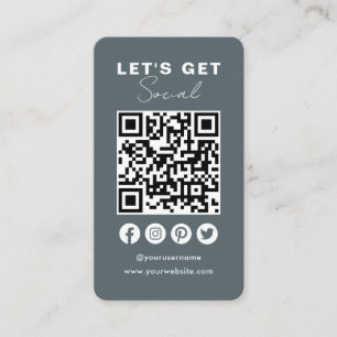 Connect With Us Social Media QR Code Navy Business Card