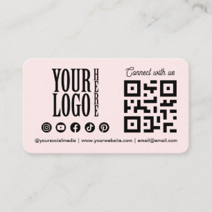 Connect with us Social Media QR Code Pink Business Card