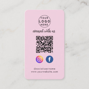 Connect with us   Social Media QR Code Pink  Business Card