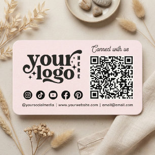 Connect with us Social Media QR Code Pink Business Card
