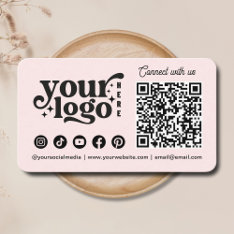 Connect With Us Social Media Qr Code Pink Business Card at Zazzle