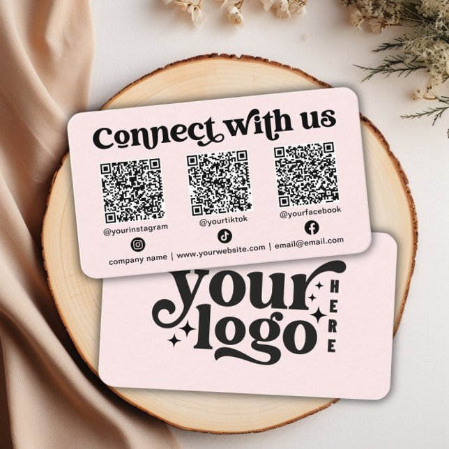 Connect with us Social Media QR Code Pink Business Card (Connect with us Social Media QR Code Pink Business Business Card)