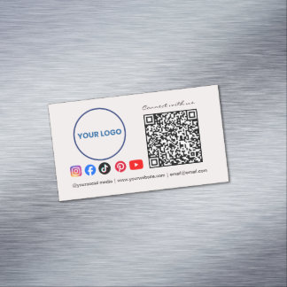 Connect with us Social Media QR Code Pink Business Magnetic Business Card