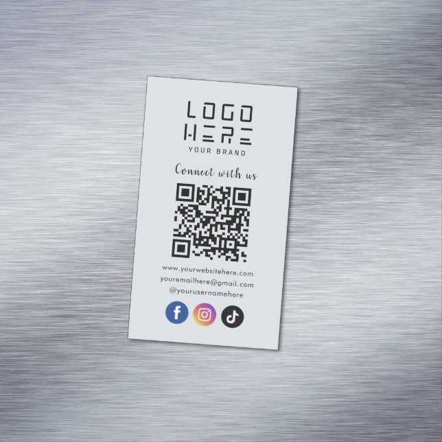 Connect With Us Social Media QR Code Soft Navy Magnetic Business Card (In Situ)
