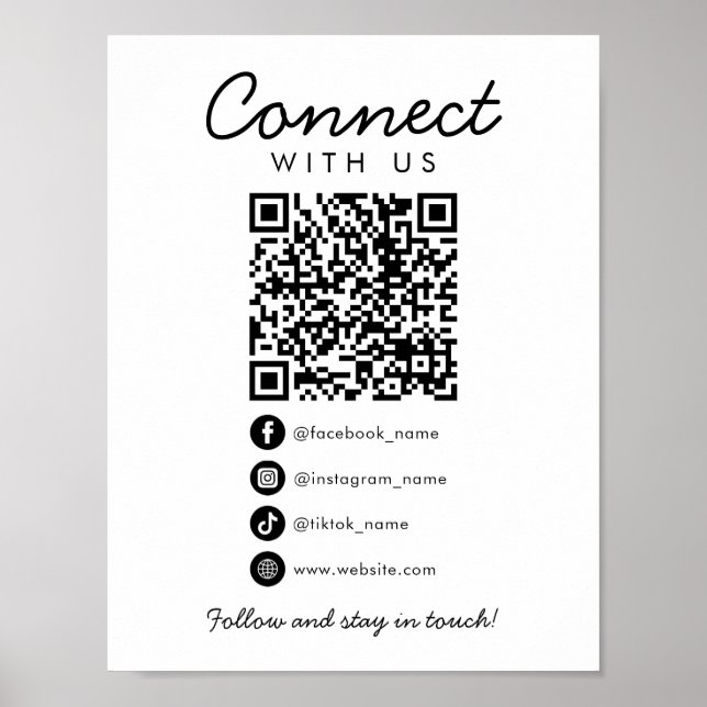 Connect with Us Social Media QR Code Template Poster (Front)