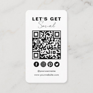 Connect With Us Social Media QR Code White Business Card