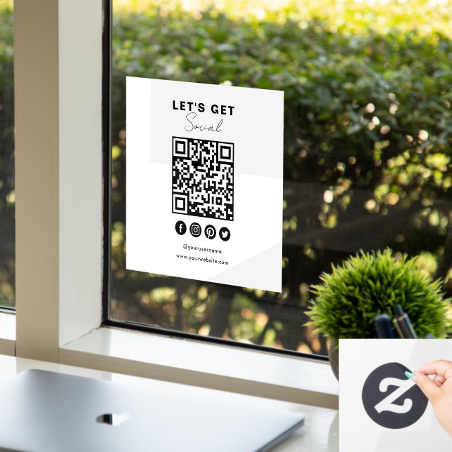 Connect With Us Social Media QR Code White Window Cling (Office)