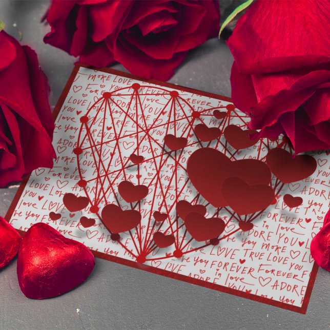 Connected Hearts with Romantic Words Valentine's Holiday Postcard (Creator Uploaded)