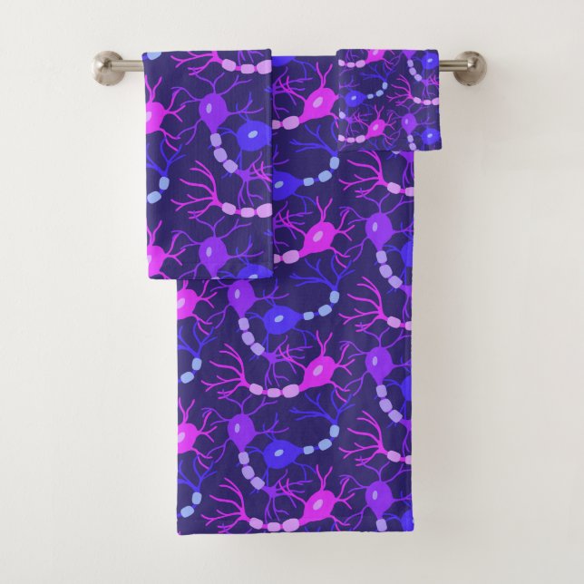Connected Neurons Neon Purple Bath Towel Set (Insitu)