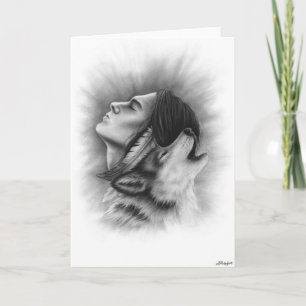 Connected Souls man wolf native Greeting Card