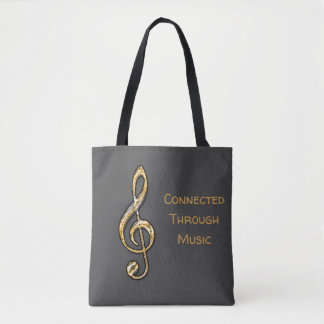 Connected Through Music Gold Treble Clef Tote Bag