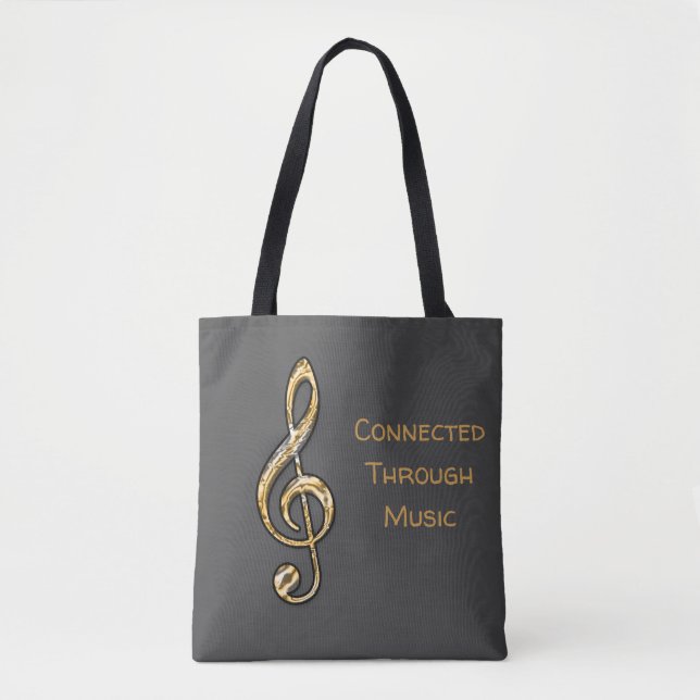 Connected Through Music Gold Treble Clef Tote Bag (Front)