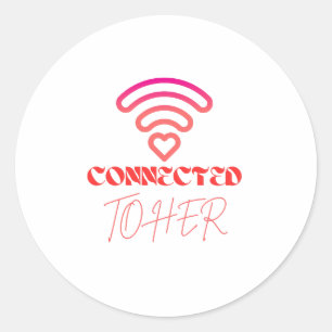  Connected to Her WiFi Heart Design Round Sticker