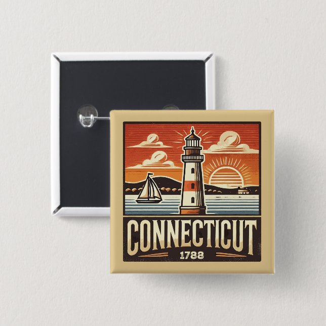 Connecticut 2 Inch Square Button (Front & Back)