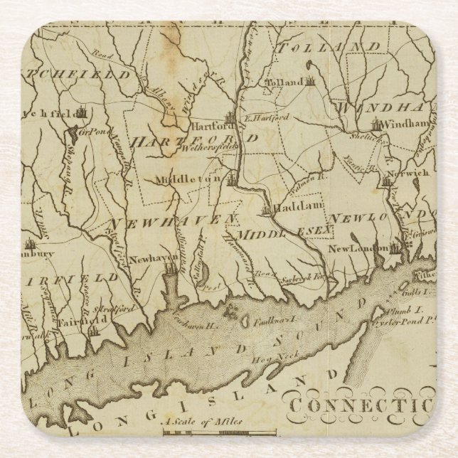 Connecticut 8 square paper coaster (Front)