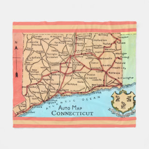 Connecticut Auto Map Fleece Blanket