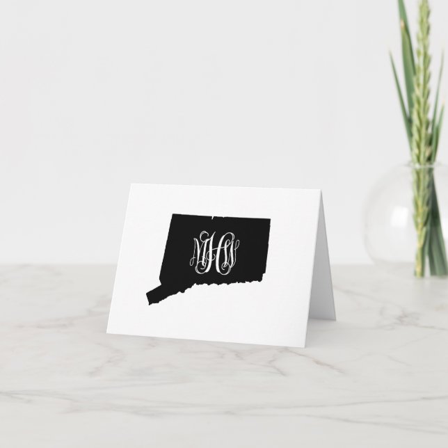 Connecticut Black White Vine Monogram DIY BG Sv Thank You Card (Front)